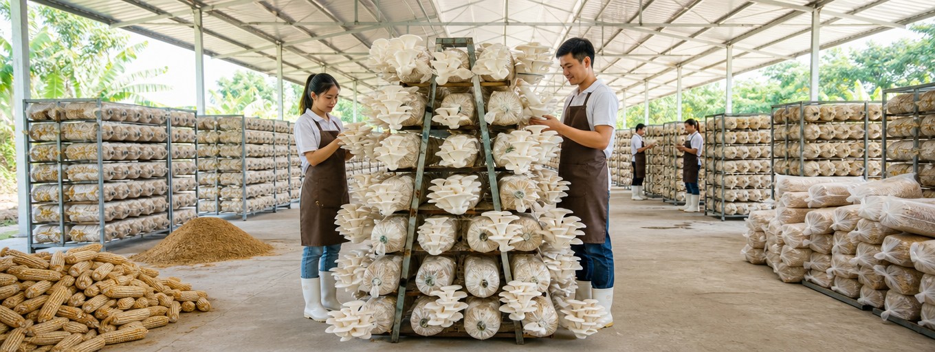 Substrat Jagung-Serbuk Kayu Dorong Margin Jamur Tiram