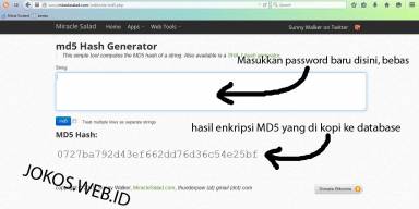Mengganti password website yang lupa menggunakan md5 hash generator